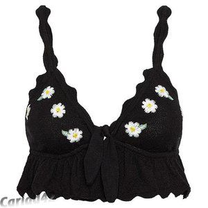 For Love and Lemons Black Embroidered Daisy Tank Medium .. NWT